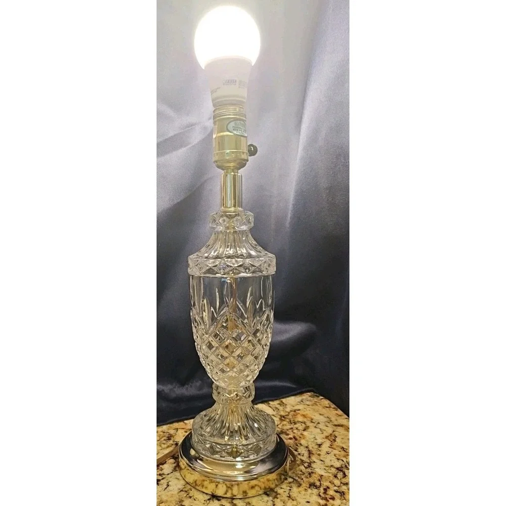 Vtg Mid-Century Cut Glass Urn with metal Table Lamp Accent 14.25